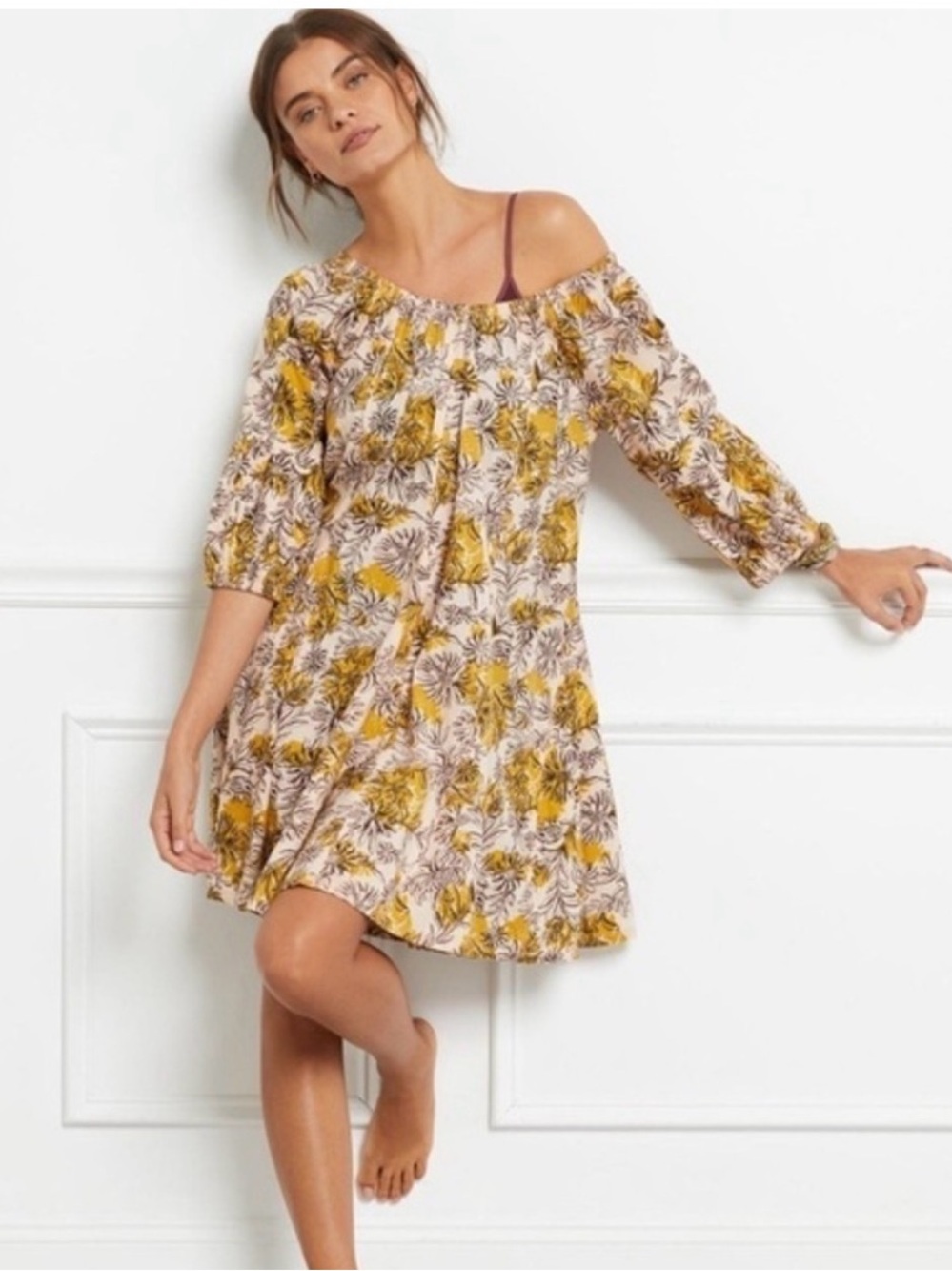 Anthropologie Daily Practice Mollie Floral Tunic Mini Dress Beachy Floral Dress
